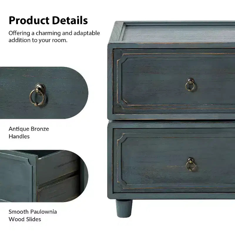 2-Drawer End Table Set of 2, Modular Design, Black