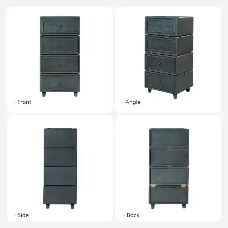 2-Drawer End Table Set of 2, Modular Design, Black