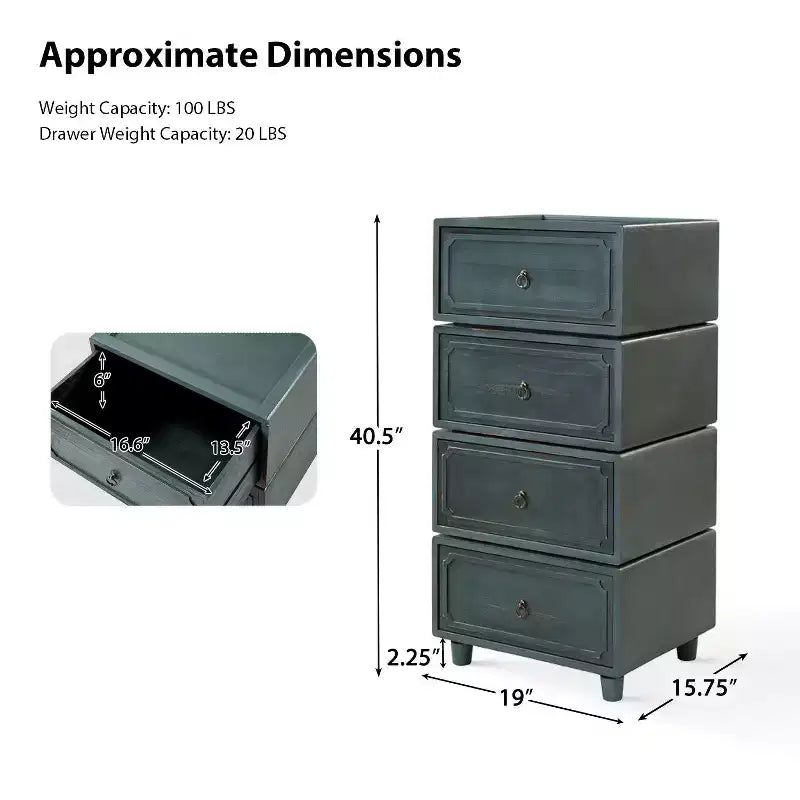 2-Drawer End Table Set of 2, Modular Design, Black