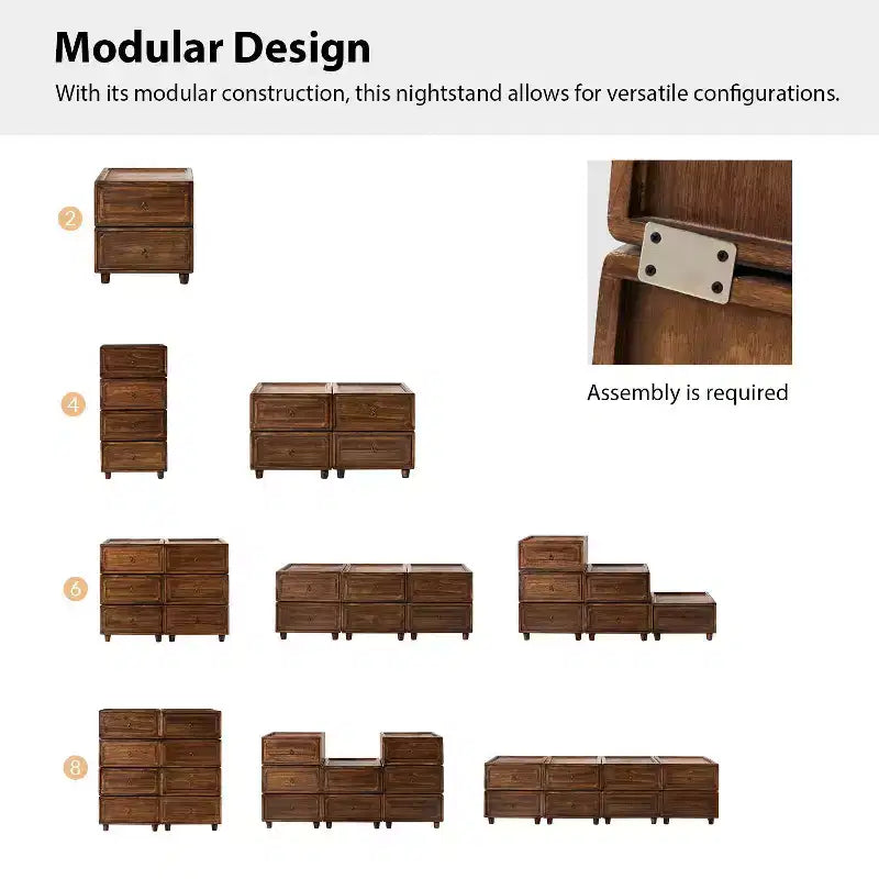 2-Drawer End Table Set of 2, Modular Design, Black