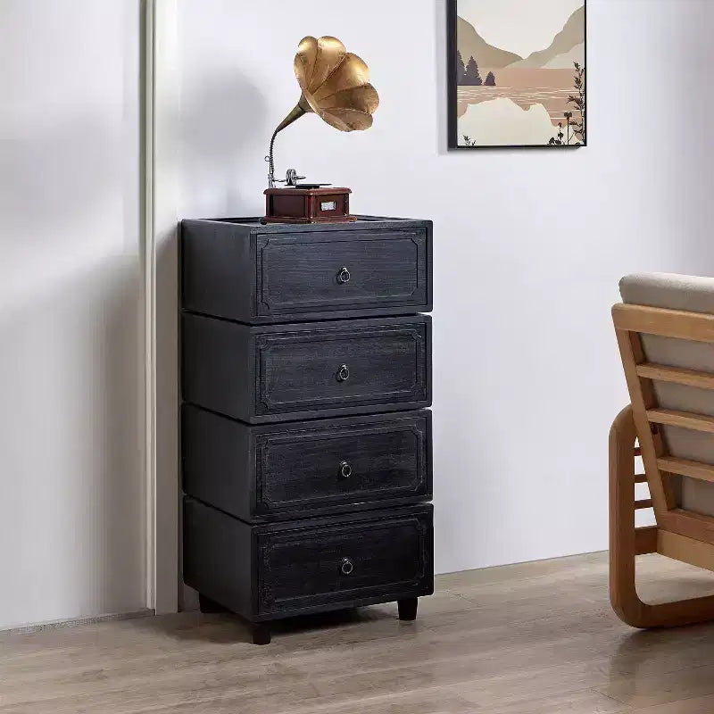 2-Drawer End Table Set of 2, Modular Design, Black