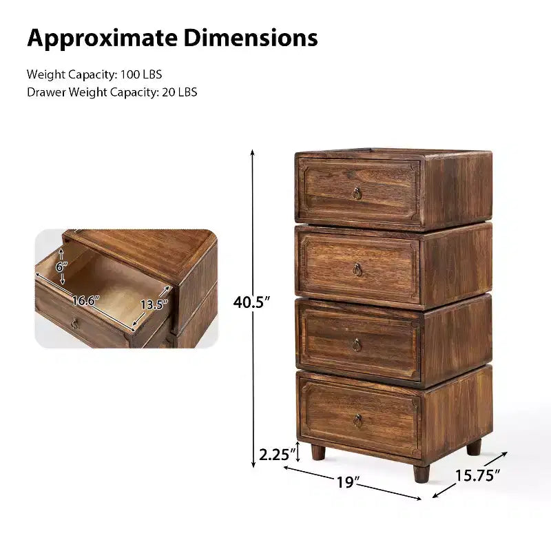 2-Drawer End Table Set of 2, Modular Design, Black