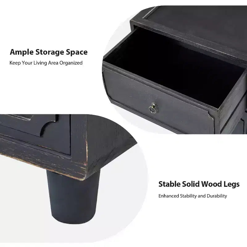 2-Drawer End Table Set of 2, Modular Design, Black