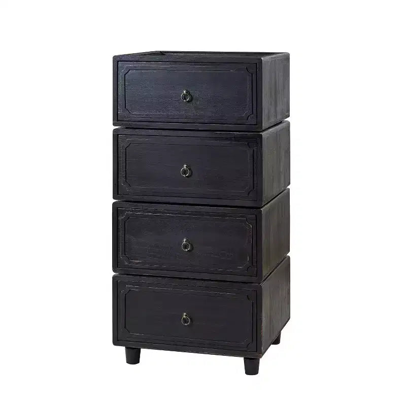 2-Drawer End Table Set of 2, Modular Design, Black