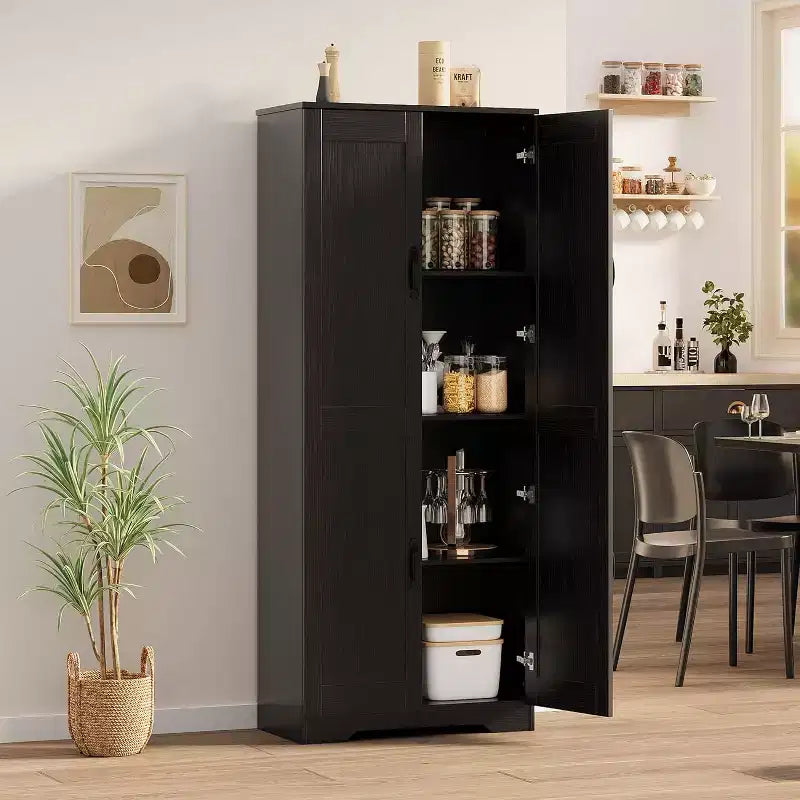 60in Freestanding Kitchen Pantry Cabinet 2 Door Adjustable Shelves Storage Cupboard for Dining Living Room, White