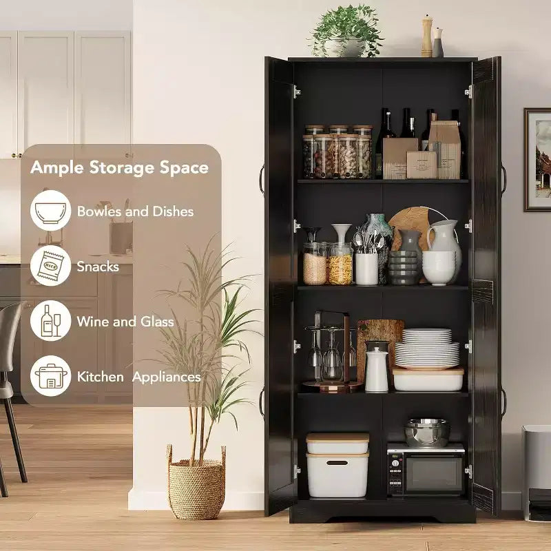60in Freestanding Kitchen Pantry Cabinet 2 Door Adjustable Shelves Storage Cupboard for Dining Living Room, White