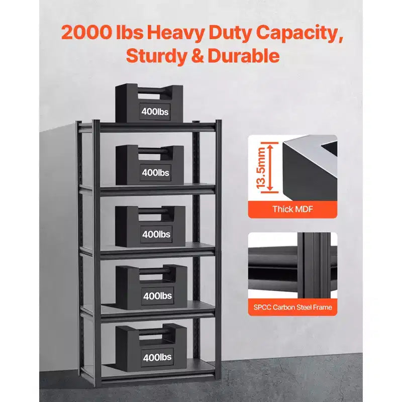 Storage Shelves, 2000lbs, 5 Tier Garage Storage Shelving, 16 Dx32Wx63 H Adjustable Metal Shelves for Garage Shelves Utility Rack Shelf,Black