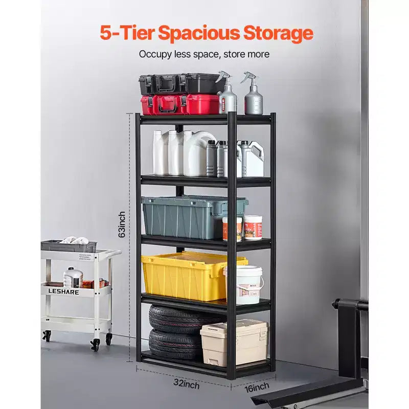Storage Shelves, 2000lbs, 5 Tier Garage Storage Shelving, 16 Dx32Wx63 H Adjustable Metal Shelves for Garage Shelves Utility Rack Shelf,Black