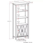Libreria Transizionale in LEGNO MASSELLO 72"x30" con Contenitore, Ante Shaker, Ripiani a Giorno, Marrone Fumé