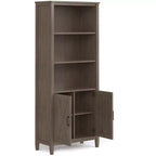 Libreria Transizionale in LEGNO MASSELLO 72"x30" con Contenitore, Ante Shaker, Ripiani a Giorno, Marrone Fumé