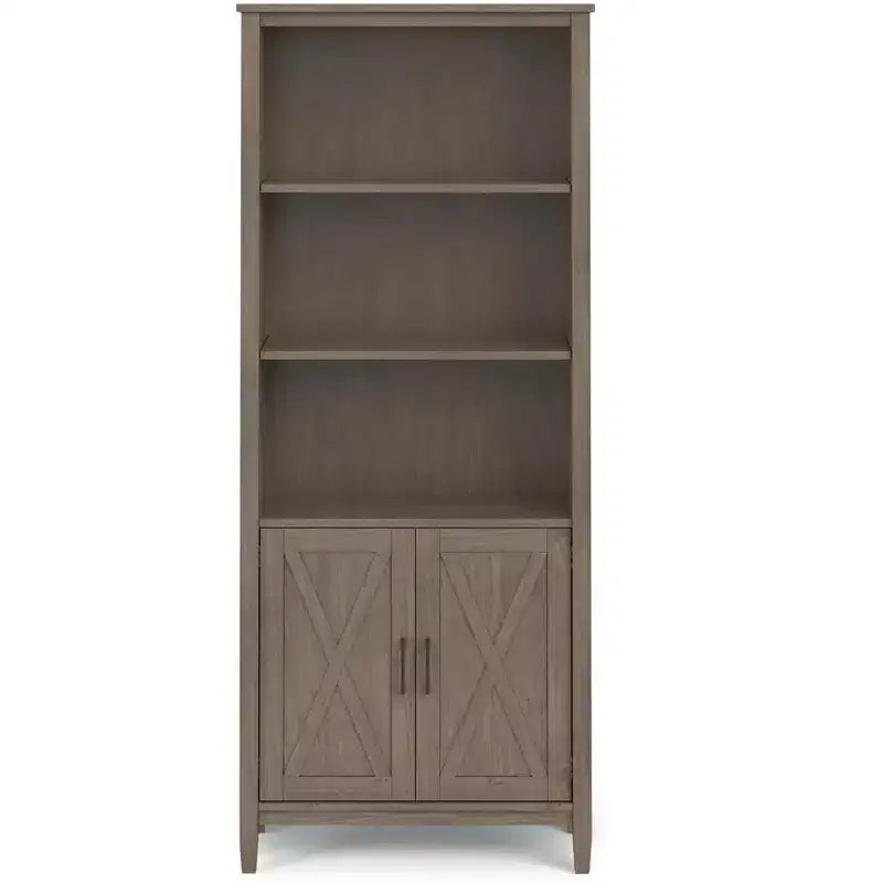 SOLID WOOD 72 inch x 30 inch Transitional Bookcase with Storage, Shaker Doors, Open Shelves, Smoky Brown