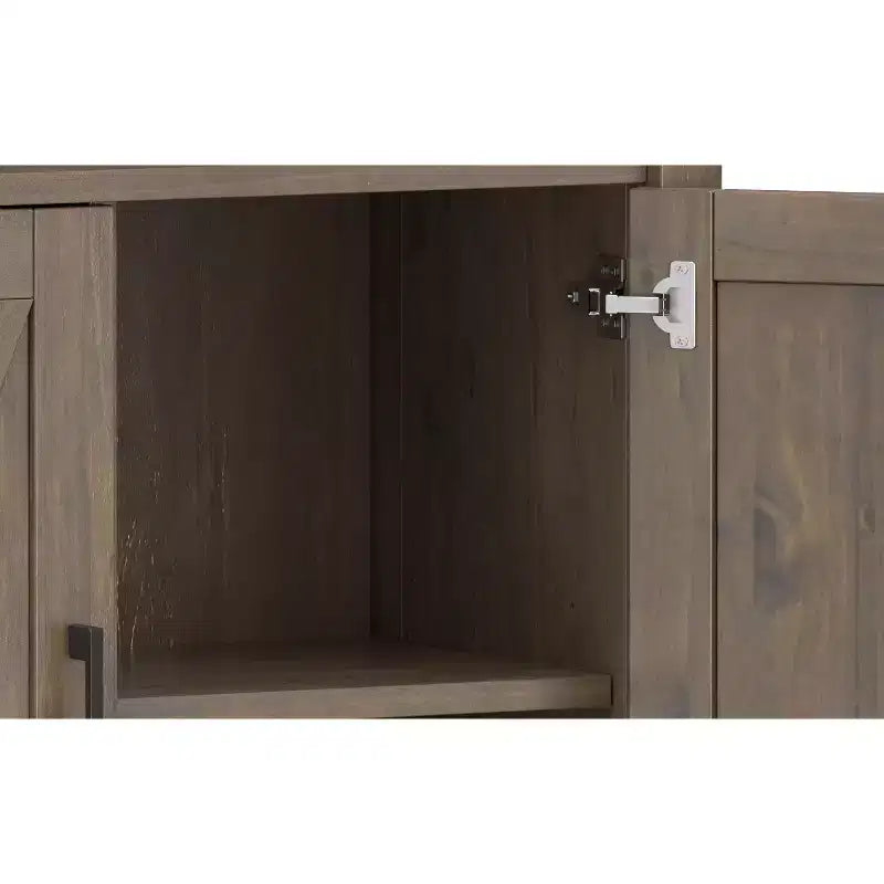SOLID WOOD 72 inch x 30 inch Transitional Bookcase with Storage, Shaker Doors, Open Shelves, Smoky Brown