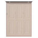 Letto a scomparsa Queen Size, Letto a scomparsa matrimoniale in legno con luce LED, Letto a scomparsa pieghevole con per camera degli ospiti, Beige