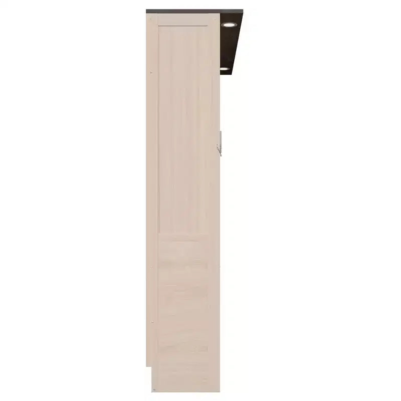 Queen Size Murphy Bed, Wooden Queen Cabinet Bed Wall Bed with LED Light, Folding Wall Chest Bed with for Guest Room, Beige