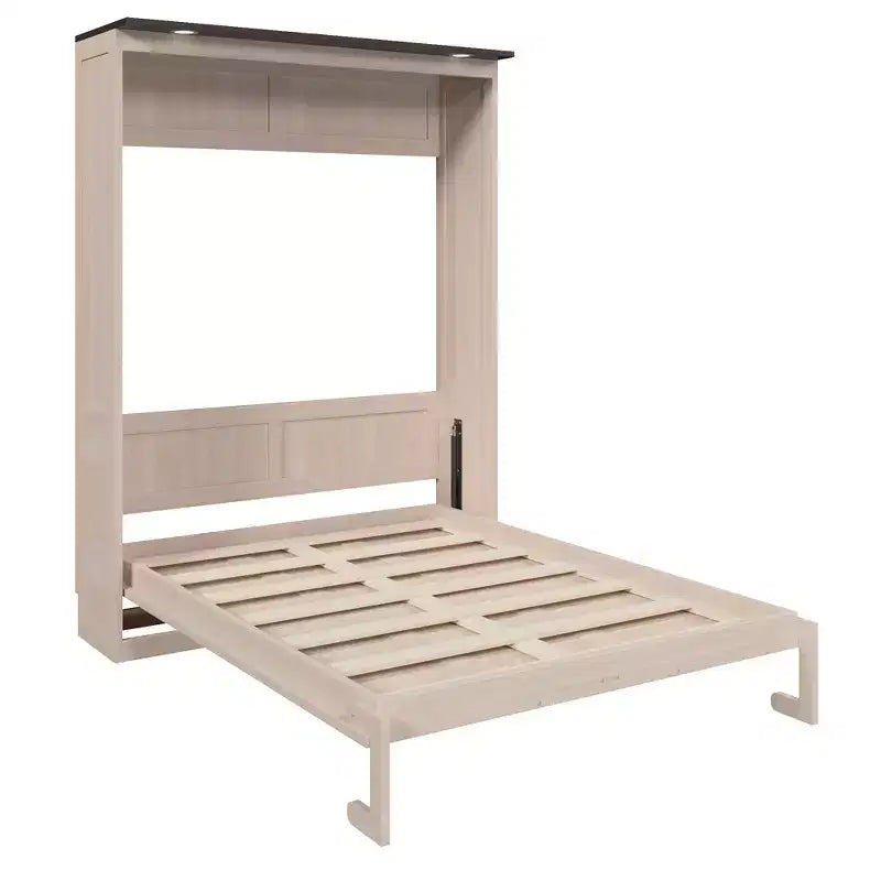 Queen Size Murphy Bed, Wooden Queen Cabinet Bed Wall Bed with LED Light, Folding Wall Chest Bed with for Guest Room, Beige