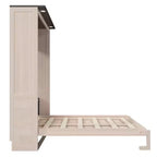 Letto a scomparsa Queen Size, Letto a scomparsa matrimoniale in legno con luce LED, Letto a scomparsa pieghevole con per camera degli ospiti, Beige