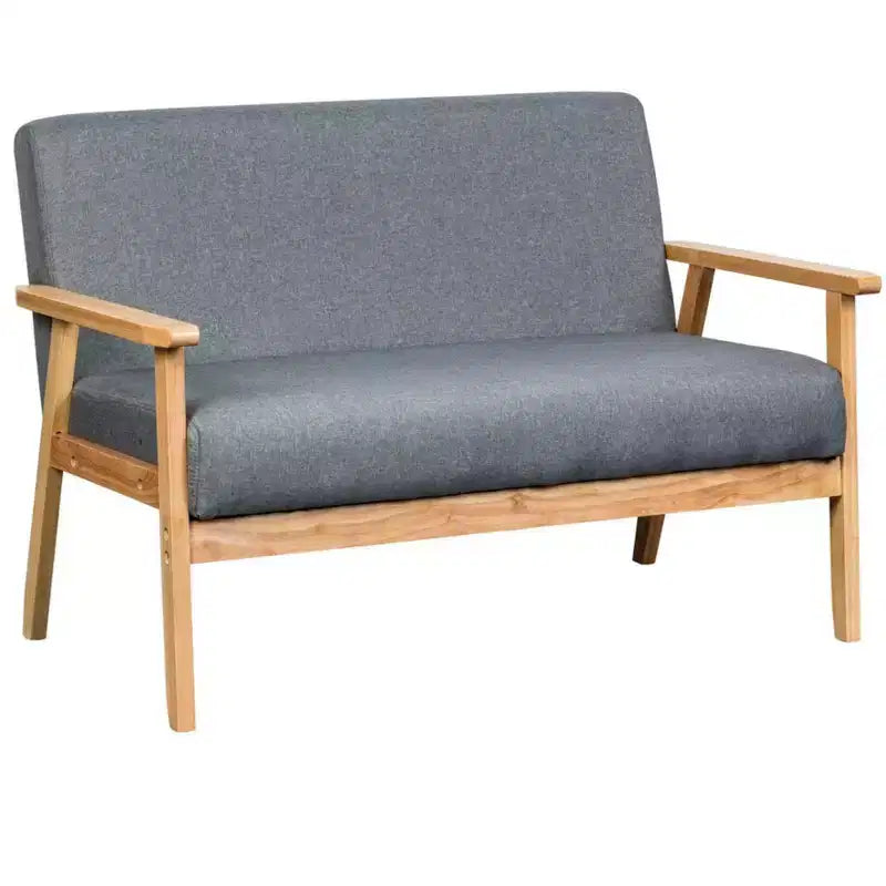 Modern 45 Wooden Linen Upholstered Loveseat