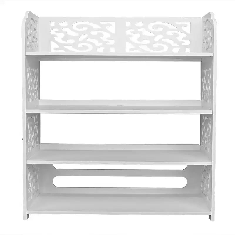 Wood-plastic Board Four Tiers Carved Shoe Rack White B
