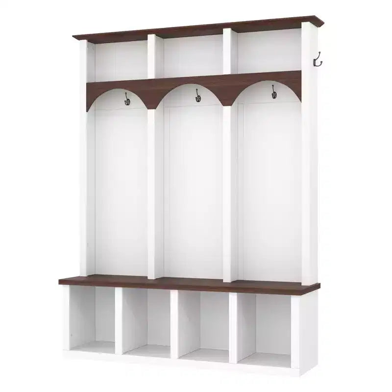 Farmhouse Wooden Style Hall Tree Storage Bench with 5 Hooks