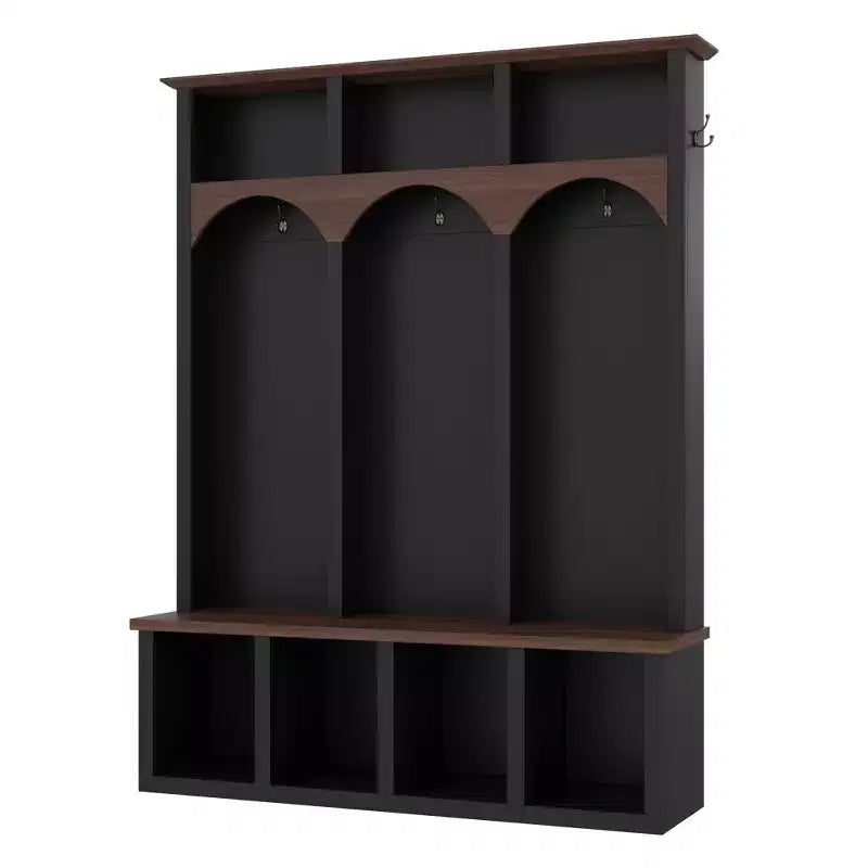 Farmhouse Wooden Style Hall Tree Storage Bench with 5 Hooks
