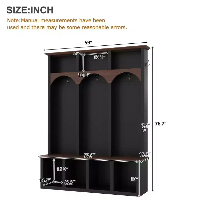 Farmhouse Wooden Style Hall Tree Storage Bench with 5 Hooks
