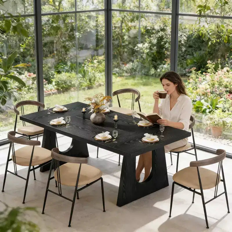 Wood Dining Table, 70 Rectangular Kitchen Table for 6-8 People