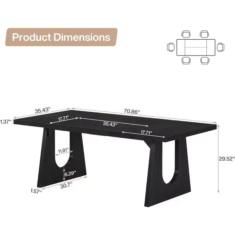 Wood Dining Table, 70 Rectangular Kitchen Table for 6-8 People
