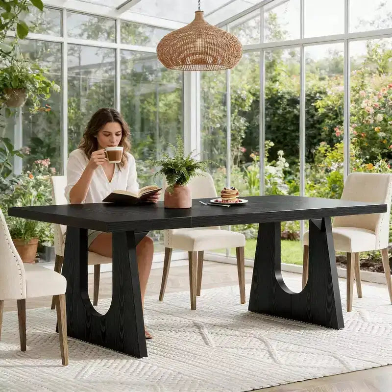 Wood Dining Table, 70 Rectangular Kitchen Table for 6-8 People