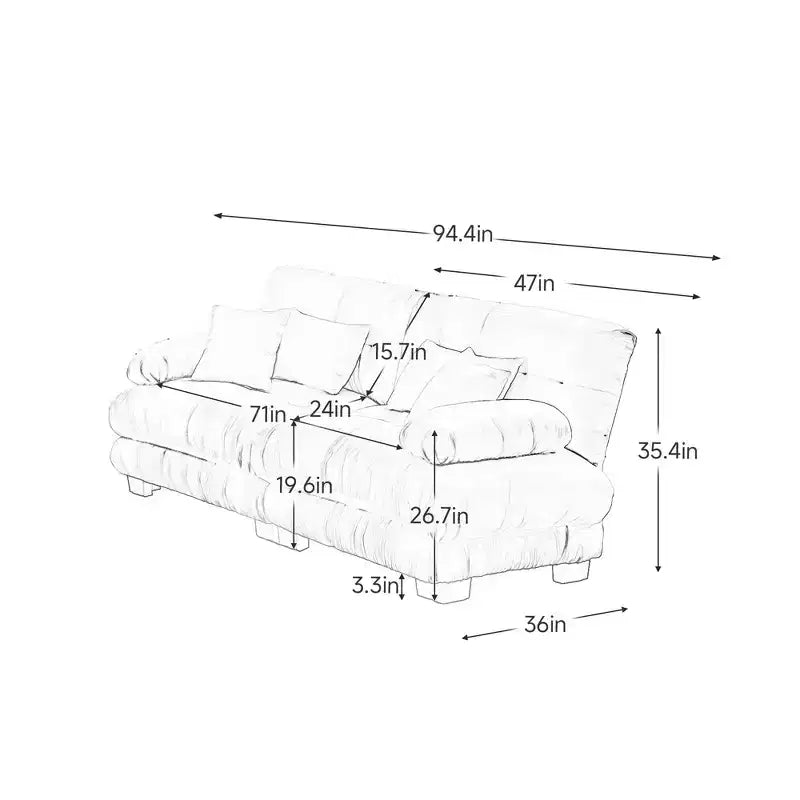 Couch 2 Seater Sofa with 2 Lumbar Pillows and 2 Throw Pillows for Living Room White