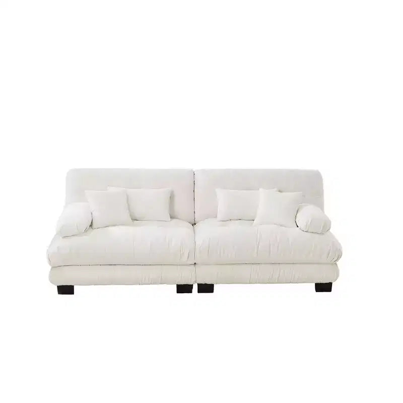 Couch 2 Seater Sofa with 2 Lumbar Pillows and 2 Throw Pillows for Living Room White