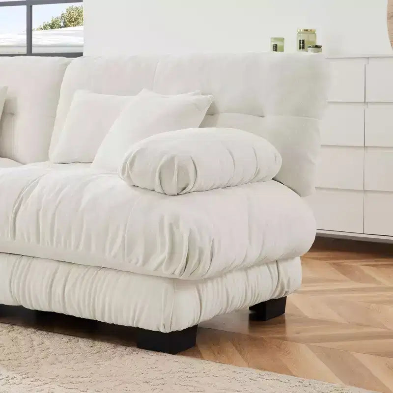 Couch 2 Seater Sofa with 2 Lumbar Pillows and 2 Throw Pillows for Living Room White