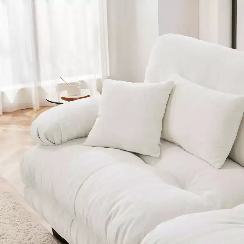 Couch 2 Seater Sofa with 2 Lumbar Pillows and 2 Throw Pillows for Living Room White