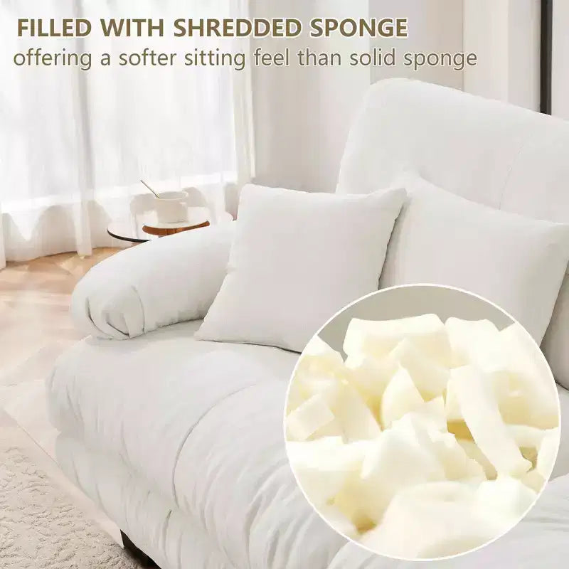Couch 2 Seater Sofa with 2 Lumbar Pillows and 2 Throw Pillows for Living Room White