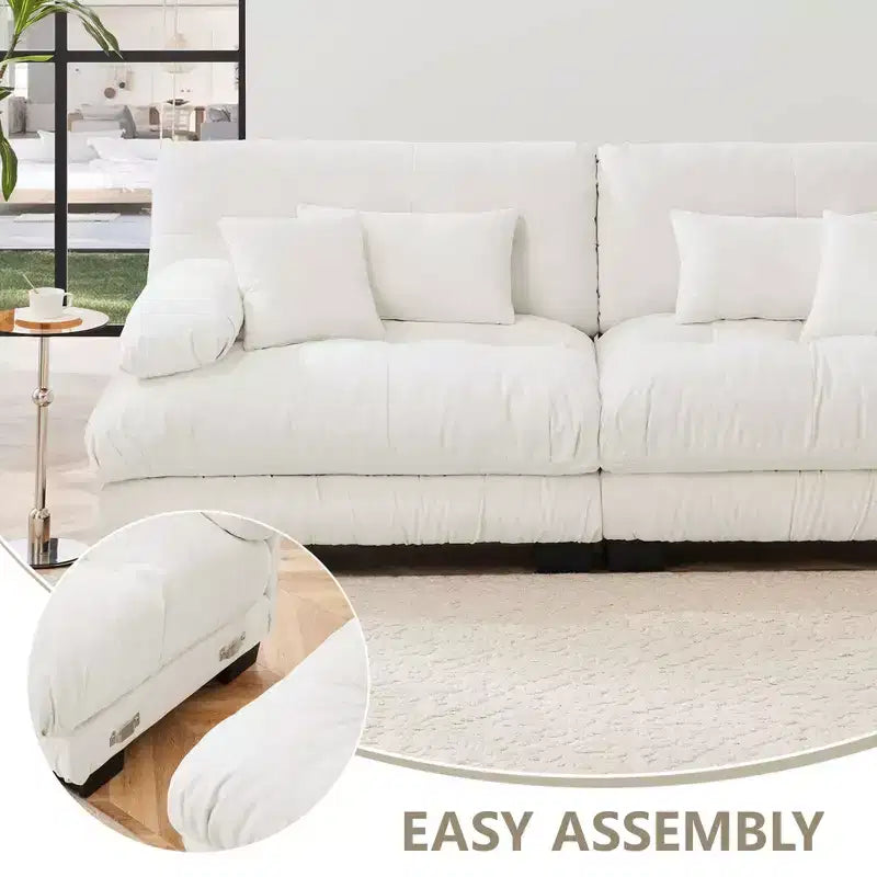 Couch 2 Seater Sofa with 2 Lumbar Pillows and 2 Throw Pillows for Living Room White