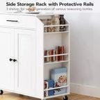 Isola da Cucina con Prese Elettriche e Porta Spezie - Carrello da Cucina Bianco con Cassetto e Ruote Bloccabili