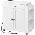 Isola da Cucina con Prese Elettriche e Porta Spezie - Carrello da Cucina Bianco con Cassetto e Ruote Bloccabili