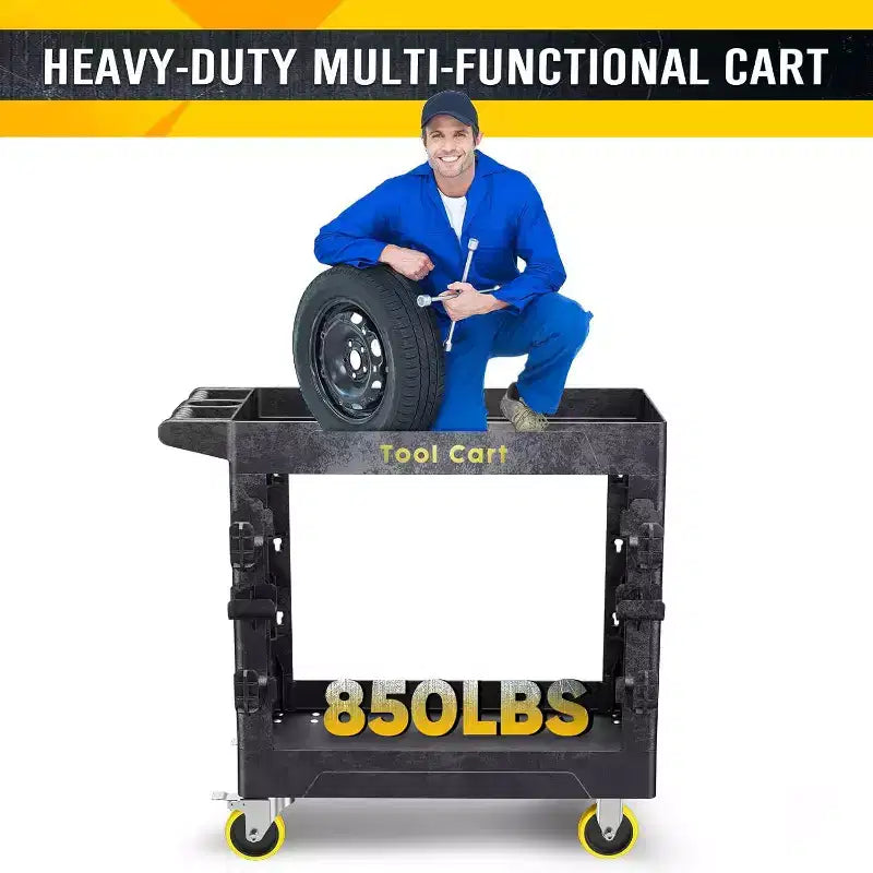 Heavy Duty Rolling Utility Cart 2 Shelf 850 lb Capacity with Locking Wheels for Garage Warehouse and Cleaning