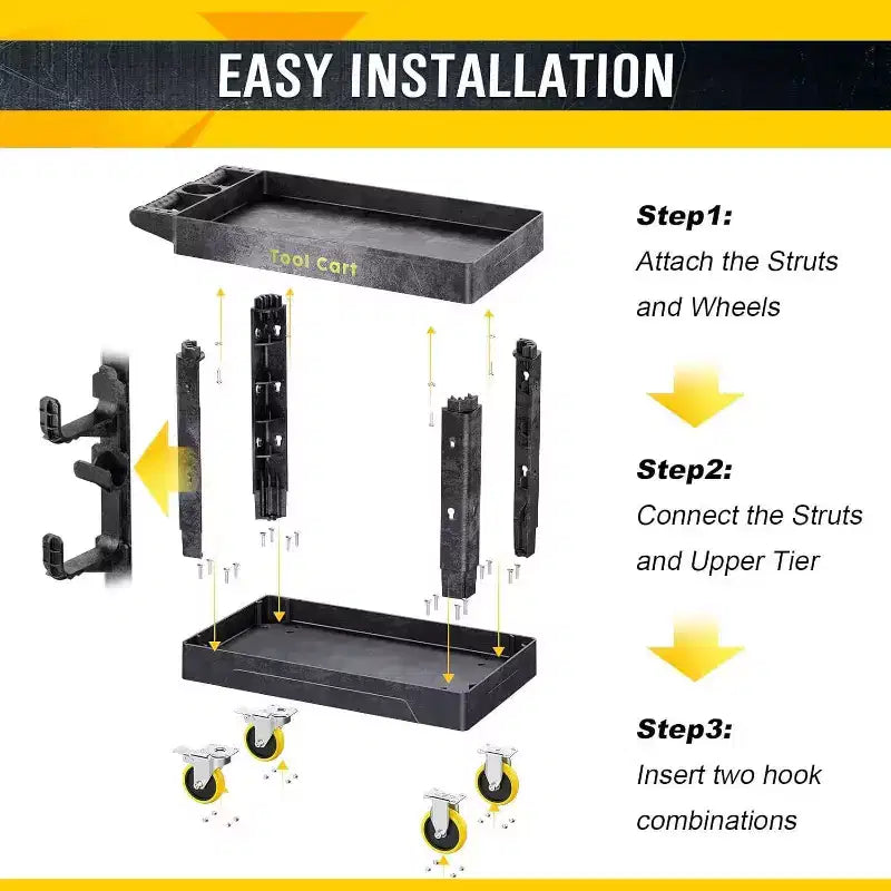 Heavy Duty Rolling Utility Cart 2 Shelf 850 lb Capacity with Locking Wheels for Garage Warehouse and Cleaning