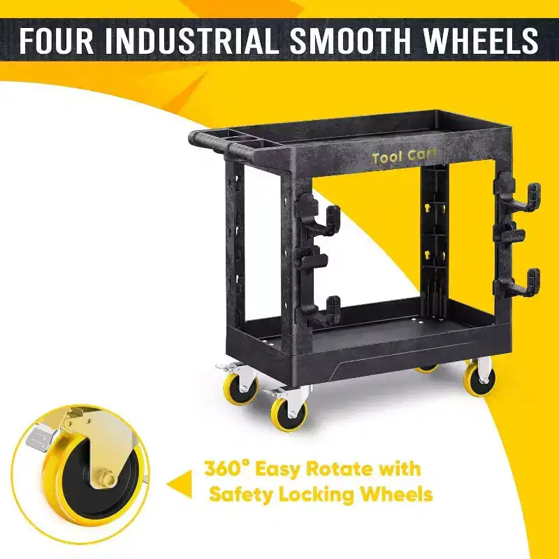 Heavy Duty Rolling Utility Cart 2 Shelf 850 lb Capacity with Locking Wheels for Garage Warehouse and Cleaning