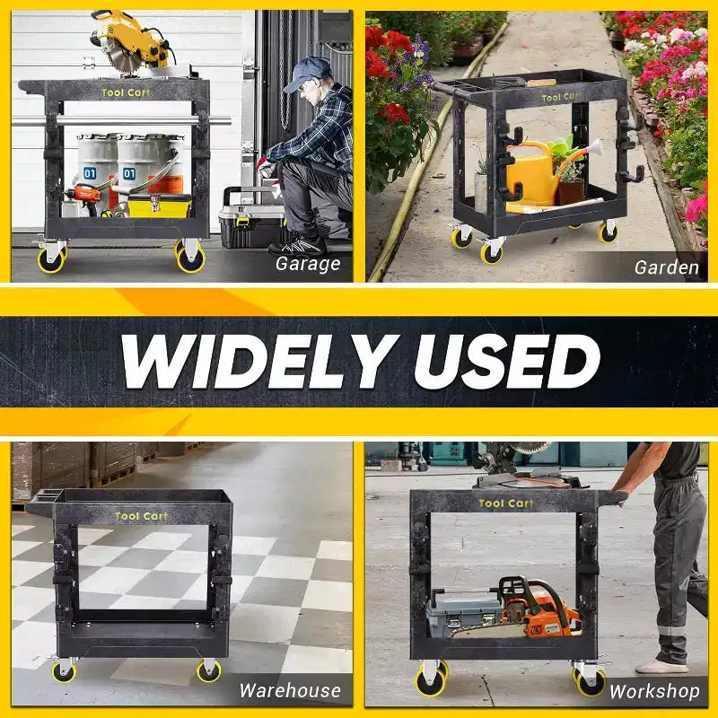 Heavy Duty Rolling Utility Cart 2 Shelf 850 lb Capacity with Locking Wheels for Garage Warehouse and Cleaning