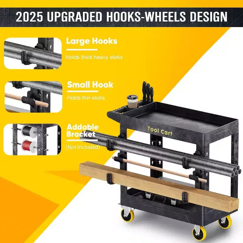 Heavy Duty Rolling Utility Cart 2 Shelf 850 lb Capacity with Locking Wheels for Garage Warehouse and Cleaning