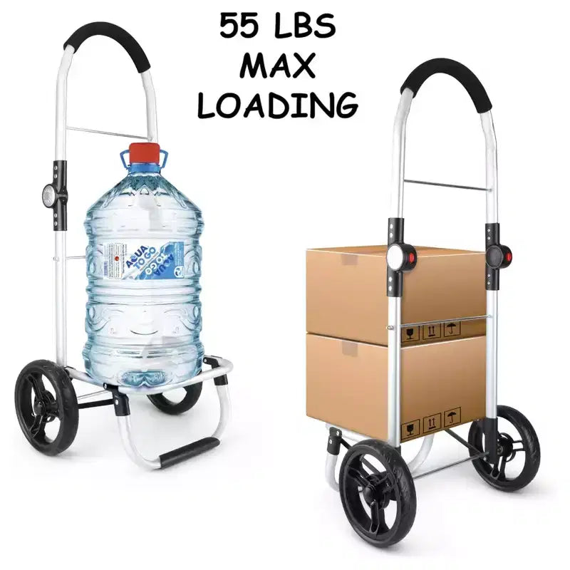 Aluminum Foldable Utility Shopping Cart w/ Wheels & Removable Bag
