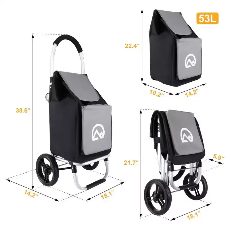 Aluminum Foldable Utility Shopping Cart w/ Wheels & Removable Bag