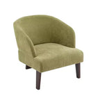 Poltrona moderna con schienale rotondo e gambe in legno, rivestimento in tessuto morbido, per soggiorno o ufficio