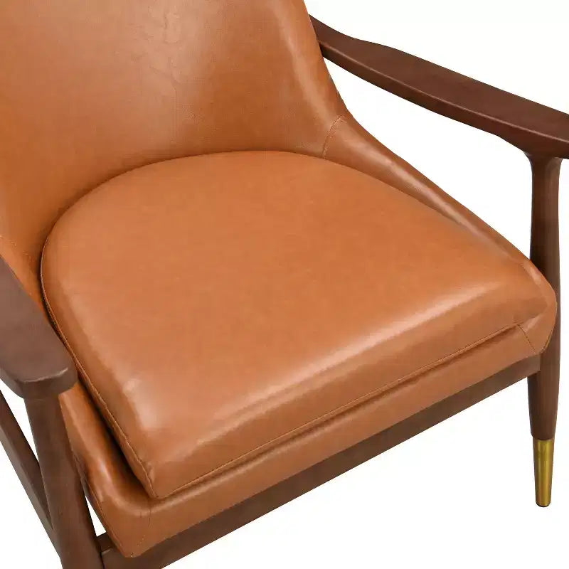 29.2-Inch Mid-Century Faux Leather Accent Chair with Cushioned Seat, Solid Wood Frame, for Lounge