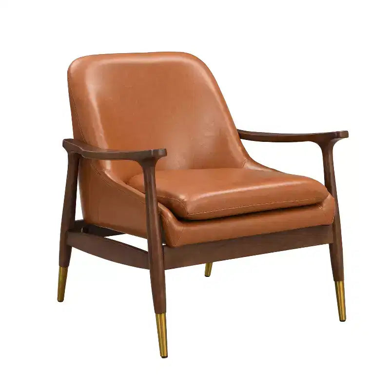 29.2-Inch Mid-Century Faux Leather Accent Chair with Cushioned Seat, Solid Wood Frame, for Lounge