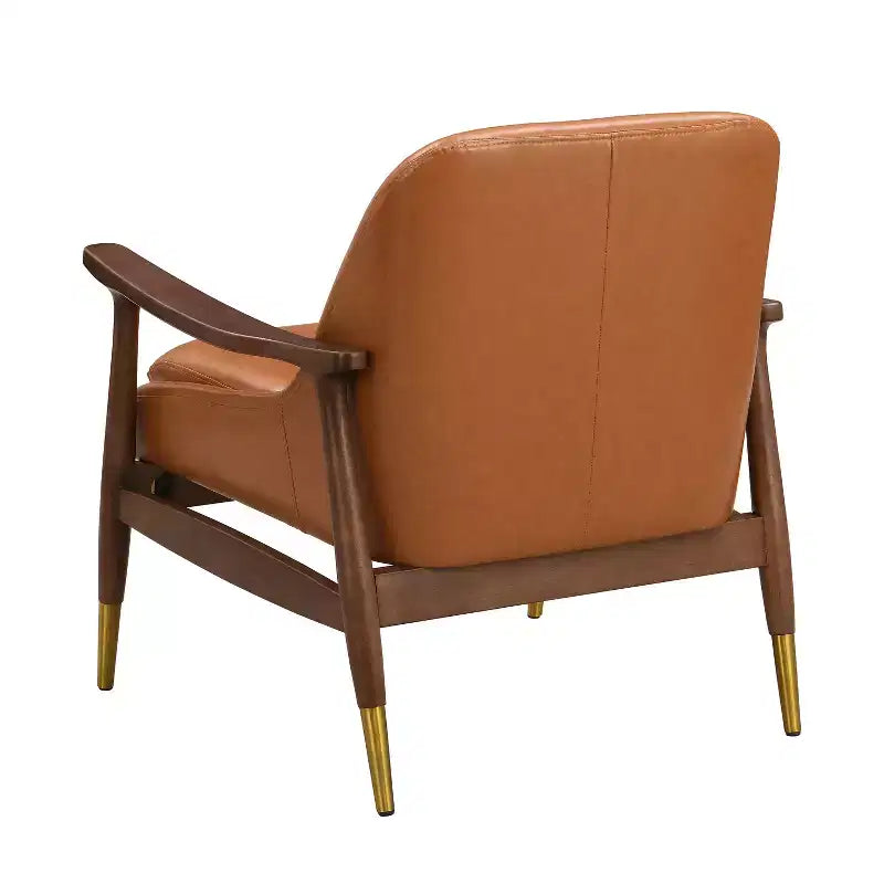 29.2-Inch Mid-Century Faux Leather Accent Chair with Cushioned Seat, Solid Wood Frame, for Lounge