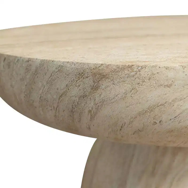 Round Coffee Table Fiberstone Pedestal Accent Table for Indoor or Outdoor Use, Sculpted Design with Anti-Slip Foot Pads