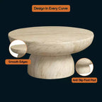 Tavolino rotondo in fiberstone con base a piedistallo, tavolino d'appoggio per interni o esterni, design scolpito con piedini antiscivolo