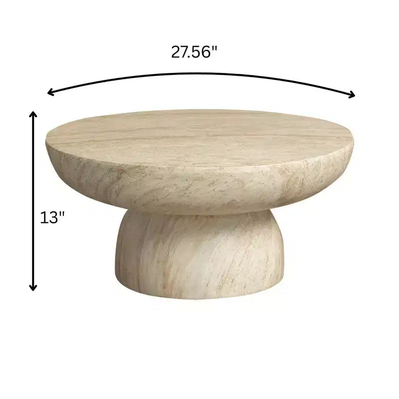Round Coffee Table Fiberstone Pedestal Accent Table for Indoor or Outdoor Use, Sculpted Design with Anti-Slip Foot Pads